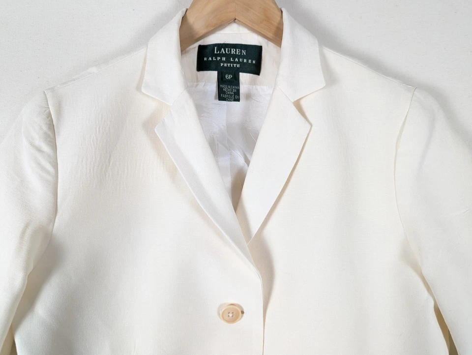 Blazer Lauren Ralph Lauren Petite Seda Lino Marfil Mujer 6P Chaqueta Completamente Forrada Foto 3 de 4