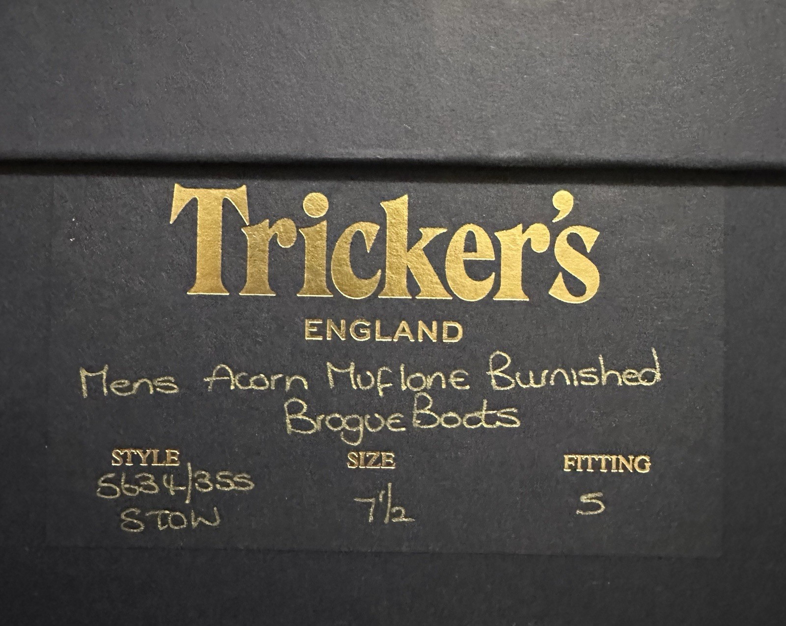Trickers Stow Acorn Muflone Burnished Brogue Bocts UK 7.5 US 8.5