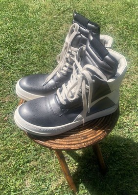 Rick Owens Strobe Geobasket High-Top B Gray Leather Athletic Sneakers Sz 45 US 9