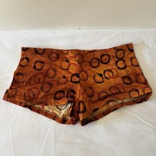 VTG Sears Mens Swim Trunks Shorts Orange Mod Geometric Print Nylon Spandex Sz 34
