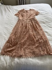 ASOS Pink Lace Backless Midi Dress Size 16 BNWT Wedding Occasion Ribbon Tie 