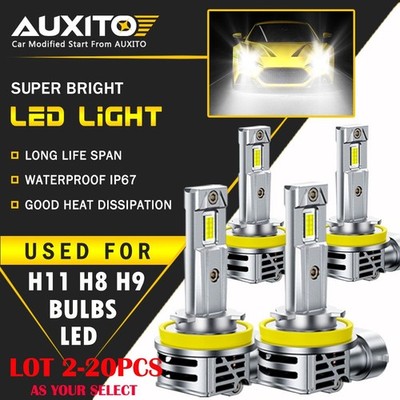 2-20X AUXITO Combo H11 H8 LED Headlight Kit Bulbs High Low Super White 60000LM C