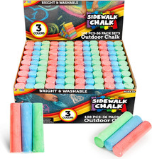 JOYIN 108 PCS Sidewalk Chalk Set in 36 Count, 3 Assorted Colors, Non-Toxic Jumbo