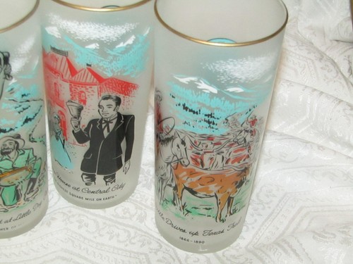 6 Libbey Vintage Rush To The Rockies Colorado Centennial Tumblers Train Glass - Picture 4 of 5