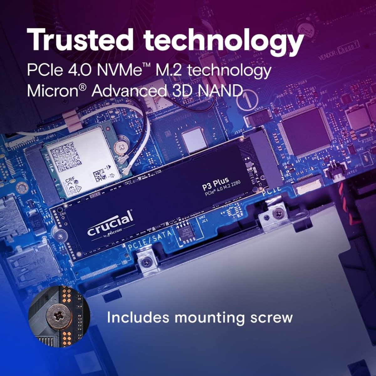 Crucial P3 Plus 1TB PCIe Gen4 3D NAND NVMe M.2 SSD, up to 5000MB/s