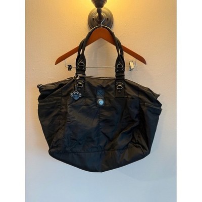 Kipling Black Nylon Shoulder Bag Tote with Metal Monkey Charm