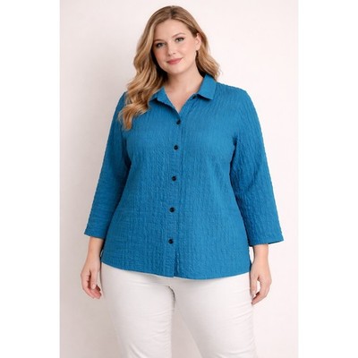 Ali Miles Textured Button Down Blouse Preppy Career Office Quiet Luxury Minimal