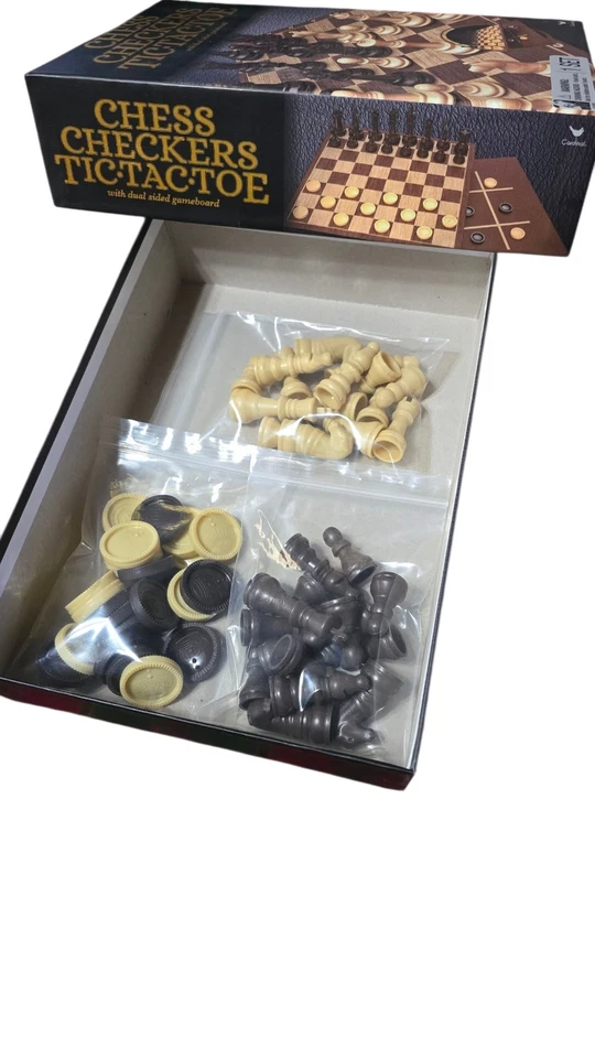 Cardinal Chess Checkers Tic-Tac-Toe Game Set with Dual-Sided Gameboard Complete - Image 4 of 4