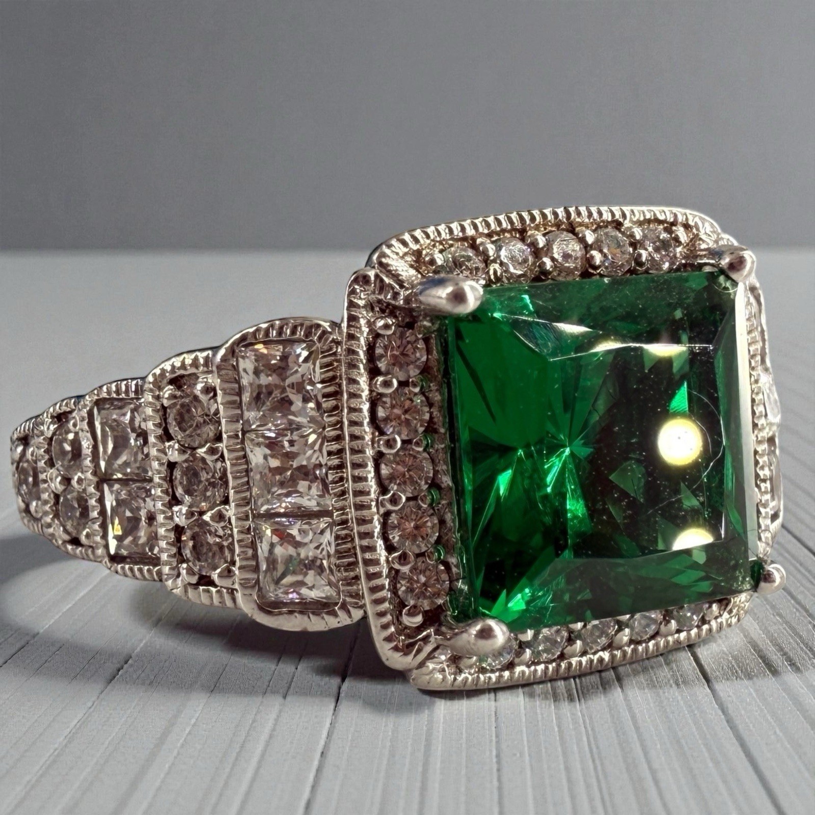 sterling designer signed Xavier simulated emerald… - image 5