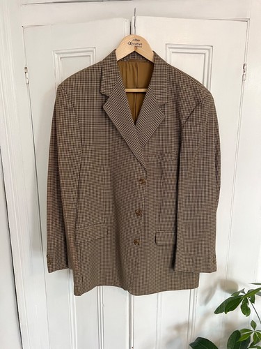 Jaeger, Vintage Jaeger Mens Blazer Medium Brown Check 100% Cotton Made in Great Britain