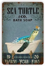 Sea Turtle Bathroom Ocean Turtle Love Tin Metal Signs Home D cor 8x12