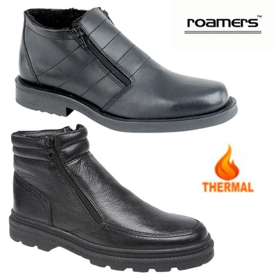 Herren Roamers Leder Stiefel Doppelreißverschluss Thermo Warm Gefüttert Leger Stiefel Herren UK 6-12