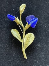 Michael Michaud Blue False Indigo Floral Brooch Handmade Bronze Jade