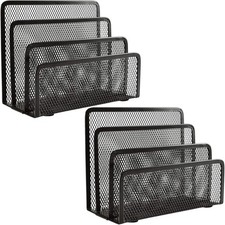 2PCS Folder Holder Desk Mail Organizer Metal Mesh Letter Holder 3 Upright Slots