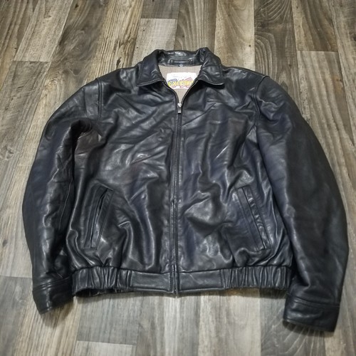 Vintage Excelled Genuine Black Leather Full Zip Bomber Jacket Medium