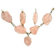 Rose Quartz Gemstone Bead Necklace  Earring Set In .925 Sterling Silver CS-1222