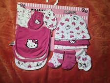 12-Set Hello Kitty Dark Pink  White Mittens,Bibs,Socks,Headband bows - New