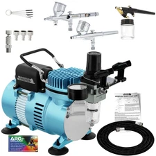 Master 3 Airbrush and Air Compressor Kit 0.2mm Fine Detail 0.3mm Gravity, Siphon