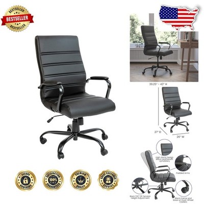 Executive Office Chair, LeatherSoft Swivel, Padded Armrests, Adjustable Height