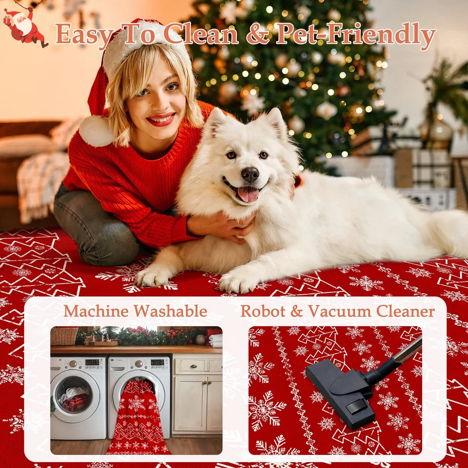 Alfombra de Navidad 8x10 Roja Lavable Alfombra de Salón Navidad Copo de Nieve Holida... Foto 2 de 4