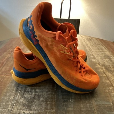 Hoka One One Tecton X Men 11.5 Orange Yellow Blue Running Trail Shoes