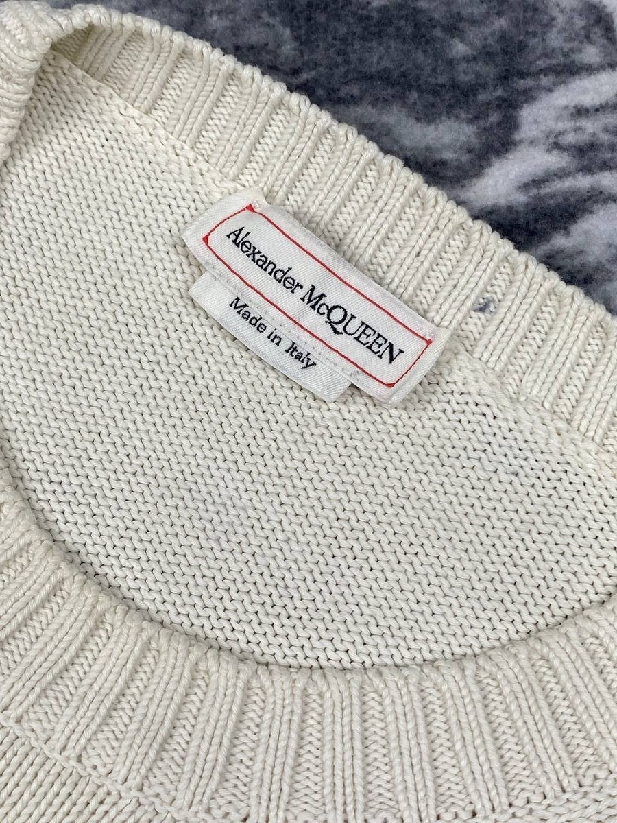 美品 McQ Alexander McQueen Destroyd Knit Alexander McQueen Knit Sweater Big Logo Men Size M White | eBay