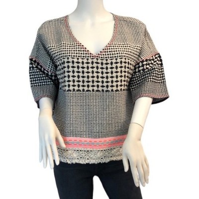 Gypsy 05 Short Sleeve Blue and White Cotton Blend Top Extra Small New