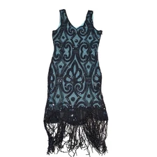 Unique Vintage Flapper Dress Women Size S Beaded Throughout Glamour 20s Goth