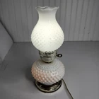 Vtg Milk Glass Hurricane Hobnail Table Boudoir Accent Lamp Double Bulb Cottage