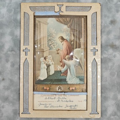 1940 First Holy Communion Remembrance Frame Print Jesus Children 8x12 Certificat