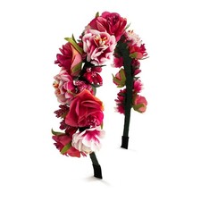 Flower Fairy Floral Crown Headband Mexico 1 Count Pack of 1 , Hot pink