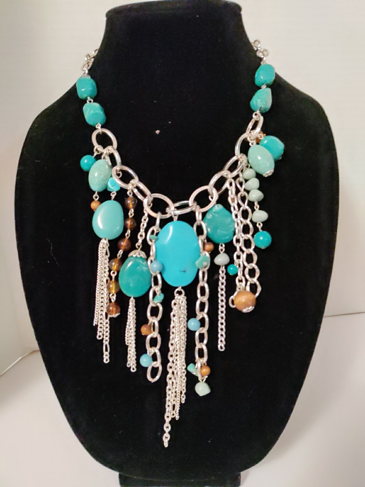 Boho Turquoise Silver tone Statement Necklace Wes… - image 3