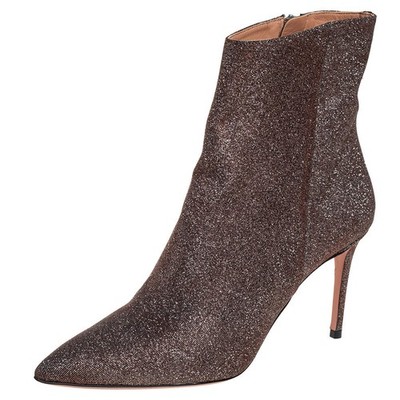 Aquazzura Size 37 Brown Lurex Fabric Ankle Length Boots