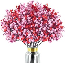 Uieke 12 Pcs Valentine  s Day Artificial Baby  s Breath Flowers, Red Pink Faux