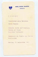 Hotel Savoia Majestic Dinner Menu Genova Italy Genoa 1969