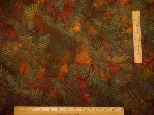 Batik Fabric By Half-Yard Dk Green Leaves on Rusty Brown Premium Cotton #26J Vtg