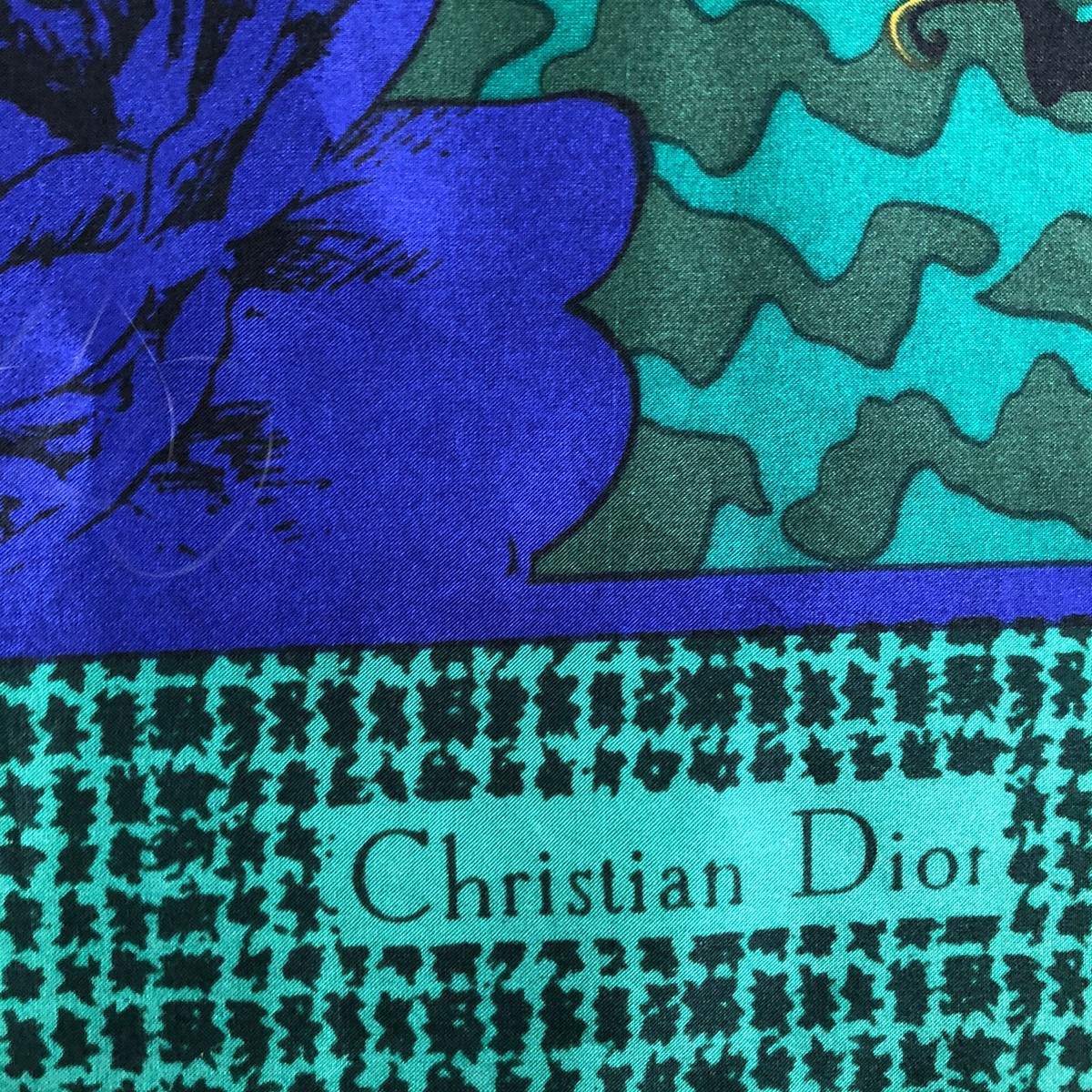 Christian Dior Autumn Green Hues Violet Floral Paisley Silk Scarf