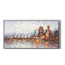 Large Abstract City Landscape Painting Original Architecture Hand-Painted Oil