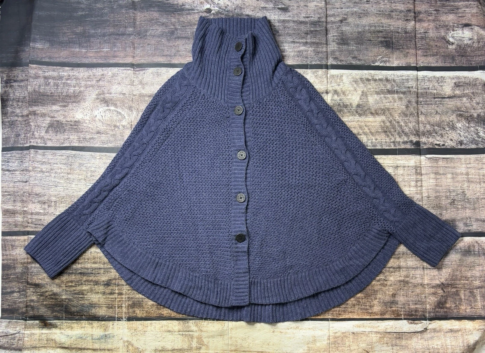 UGG Poncho Sweater Women's M/L Chunky Knit Button Up Wool Blend Blue