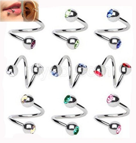 (2pc) 14G (1.6MM) CZ Spiral Twist Curved Barbell  (11mm diameter) - Picture 2 of 2