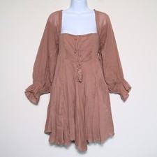 FREE PEOPLE Cocoa Brown How About You Ruffle Mini Dress Women's Small NEW NWT 🔥