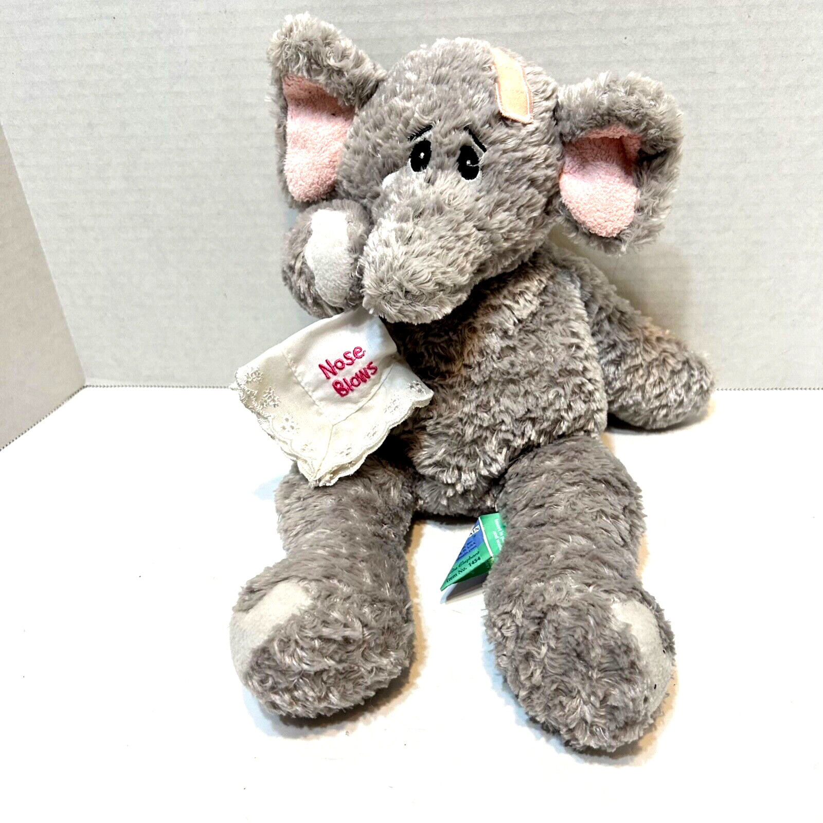 First and Main Plush Ellie Elephant Nose Blows Hankie Gray Stuffed Animal 12"