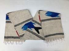 Mexican Falsa Blanket Fish Print Artisan Handwoven Tapestry Yoga Throw Rug XL 08