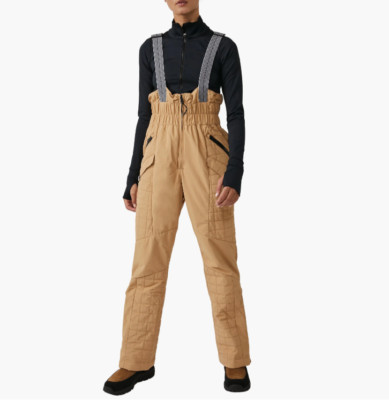 Free People Movement Women's SMALL All Prepped Ski Bib in Almond Oil