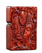 Natural Rosewood Buddha & Devil Face Lighter Box For Zippo Insert Kit(Case Only)