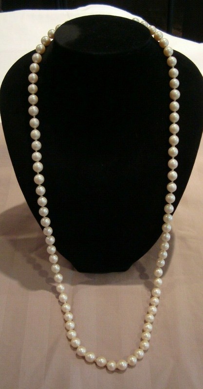 Vintage Faux Pearl Necklace 28", Signed Marked Pat. P