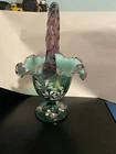 FENTON ART GLASS New Century XXI Collection Dragonfly & Flowers BASKET - Signed