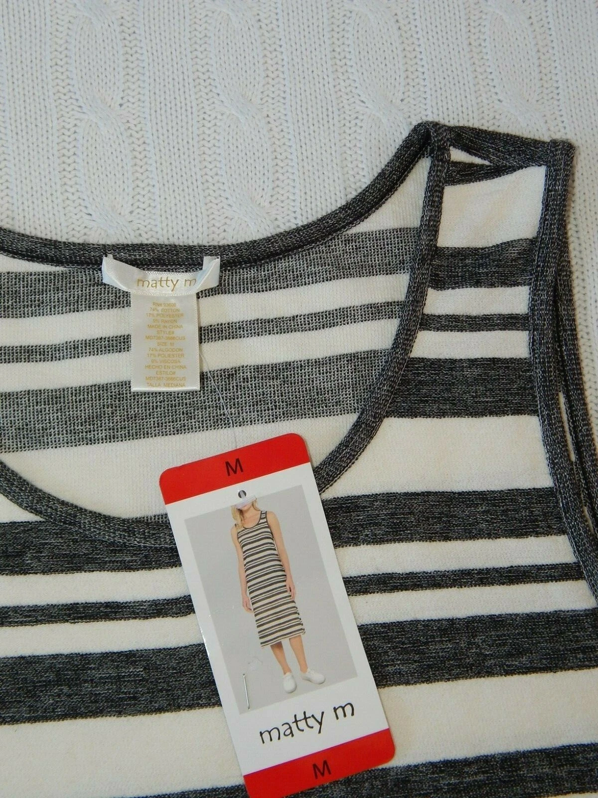 OFF WHITE Abito MATTY M ― M Medium ― bianco sporco grigio a righe senza maniche in maglia nuovo con etichette #Z187 NUOVO