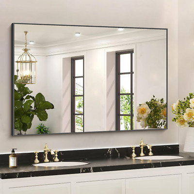 Large 36x50 Inch Black Rectangle Mirror with Thin Metal Frame for Home Decor