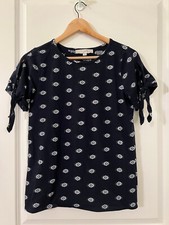 LOFT Navy Patterned Sweater - Short Sleeves with Ties - Size XS